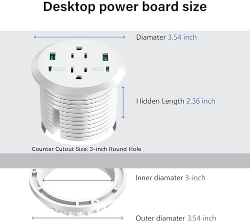 Revolutionize Your Workspace with the Elite Desktop Power Grommet: 40 W Fast Charging Hub Featuring 2 PD 20 W USB-C Ports, Dual AC Outlets, 4 USB Ports, and 6 ft Cord for Optimal Flexibility – Sleek Recessed Design for a Clutter-Free Desk Environment