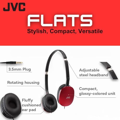 JVC Flats Foldable On-Ear Wired Headphones – Exceptional 30 mm Audio Drivers for Immersive Sound Quality – Ultra-Soft Comfort Ear-Pads for Prolonged Wear – Robust Steel Headband for Durability – Lightweight & Travel-Friendly Design Ideal for Gaming, PC, and Laptops – Enhanced Compatibility with 3.5 mm Slim Plug – Enjoy Deep Bass and Superior Noise Isolation for Extended Listening Sessions