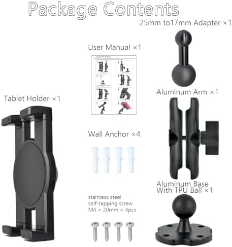 Heavy-Duty Truck Tablet Mount with Adjustable Aluminum Arm – Secure i Pad Holder for 6.5″-12.9″ Models, Perfect for Fleet Management and Navigation – 360-Degree Rotation, Quick-Release Mechanism, and Drill Base Compatibility for 1″ B Size Systems