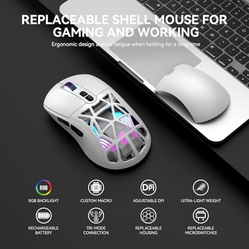 Ultimate FD Wireless Gaming Mouse with RGB Lighting – 10,000 DPI Precision, Tri-Mode Connectivity (2.4 GHz, Bluetooth 5.0, Wired) & Programmable Macros for Enhanced Performance – Rechargeable Battery for Seamless Gaming on Laptop, Desktop, Mac, and Chromebook – Ergonomic Design for Comfort and Style