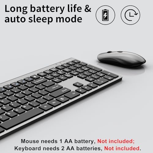 Ultra-Slim 2.4 G Wireless Keyboard with Numeric Keypad – Silent Ergonomic Design for Effortless Typing on PC & Mac, Plug-and-Play USB Receiver, Scissor Switch Technology for Enhanced Comfort and Speed