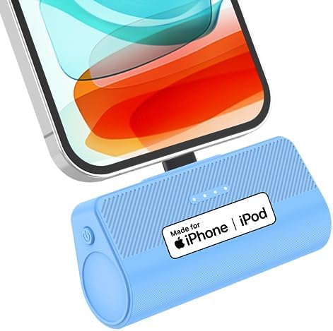 KKD 5000 m Ah Portable Charger for i Phone – MFi Certified Built-in Plug for Fast Charging on the Go, Compact Power Bank for i Phone 14/13/12/11/XR/X/SE/8/7/6/6 s/Pro Max/Plus & i Pad, Sleek Design for Ultimate Portability