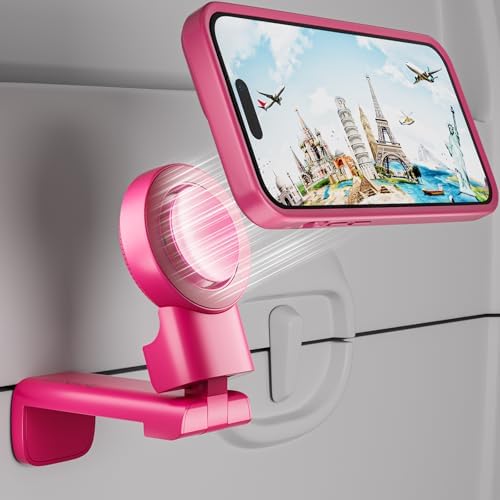 MiiKARE Airplane Travel Essentials Magnetic Phone Holder, Universal Handsfree Phone Mount for Flying with 360 Degree Rotation, Travel Must Haves Phone Stand for Desk, Tray Table, Black – Enhanced Compatibility and Speed