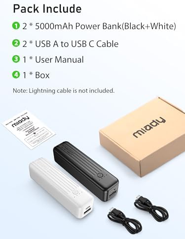 Miady 5000 m Ah Dual-Pack Lightweight Power Bank – Ultra-Portable Mini Charger with Fast Charging (5 V/2.4 A Output) – Compact Battery Pack for Universal Device Compatibility (i Phone, Galaxy, Android) – Essential Travel Accessory for On-the-Go Power
