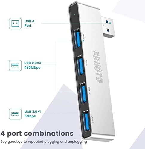 Enhance Your Digital Workspace with Fidioto USB Hub 2 Pack – Versatile 4-Port Adapter for Laptops & Macs, Featuring 1 Ultra-Fast USB 3.0 Port and 3 USB 2.0 Ports for Effortless Device Connectivity and Data Transfer, Ideal for Busy Professionals and Students on the Move