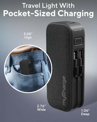 Compact Pink my Charge Power Hub Mini Portable Charger – 3000 m Ah Fast Charging Power Bank with Built-in Lightning & Type C Cables for On-the-Go Charging – Turbo USB C Technology for Enhanced Compatibility and Efficiency