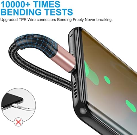 Premium 10 FT USB Type C Cables – Fast Charging 3 A, 3-Pack Nylon Braided Quick Charger Cords for Samsung Galaxy S21/S20/S10/S9/S8 Plus, Note 20/10/9/8, LG V50/V40/G8 – Durable & Tangle-Resistant Blue Charging Solution for Maximum Efficiency