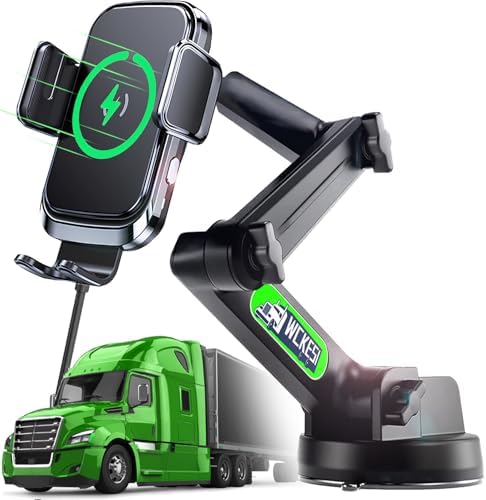 Heavy-Duty Wireless Truck Phone Holder with 15 W Fast Charging – 14-Inch Adjustable Arm for i Phone, Samsung, LG – Essential Dashboard & Windshield Mount for Safe Driving and Effortless Connectivity Heavy-Duty Wireless Truck Phone Holder with 15 W Fast Charging – 14-Inch Adjustable Arm for i Phone, Samsung, LG – Essential Dashboard & Windshield Mount for Safe Driving and Effortless Connectivity