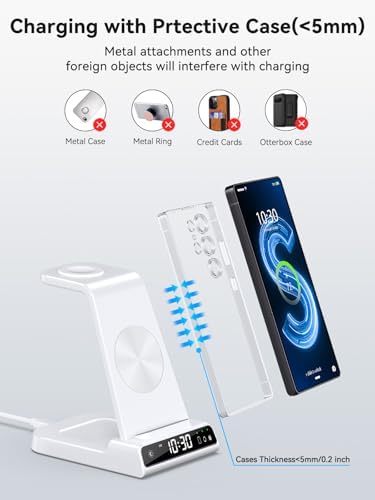 Upgrade Your Charging Experience with the Premium 3-in-1 Wireless Charger Station for Samsung Devices – Ultra-Fast Dock for Galaxy S24 Ultra, S23 Ultra, Z Flip 6, Fold 5, Galaxy Watch 7/6/5 Pro, and Buds – Modern Wood Grain Design with Integrated Clock for Enhanced Organization and Style