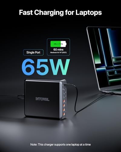 Intoval 140 W USB C Charging Hub: High-Speed 8-Port Power Adapter for i Phone, Mac Book, Galaxy, i Pad & More – Optimal Device Compatibility & Safety Features for Home and Office Use