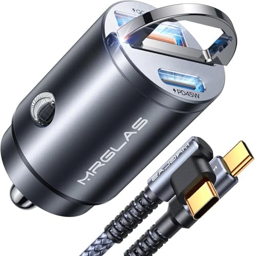 MRGLAS 90 W USB-C Car Charger: Ultra-Fast PD45 W & QC45 W Compatibility with 3.3 ft Type C Cable, Durable All-Metal Design, Flush Fit for Seamless Integration in Vehicles – Ideal for i Phone 16/15, Samsung S25/S24/S23 Ultra, Pixel 8/8 Pro/7 – Power Up on the Go!