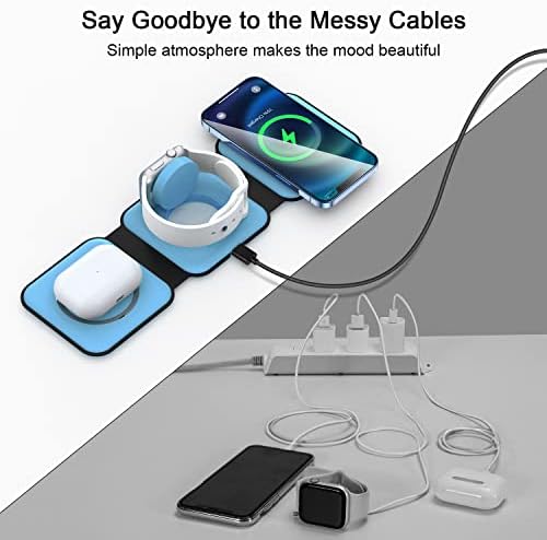 RTOPS 3-in-1 Magnetic Wireless Charging Station for i Phone, Apple Watch, and Air Pods – Compact Ga N Travel Charger with Enhanced Speed and Compatibility for i Phone 16/15/14/13/Pro/Max, Air Pods 4/3/2/Pro – All-in-One Solution for Ultimate Convenience and Efficiency
