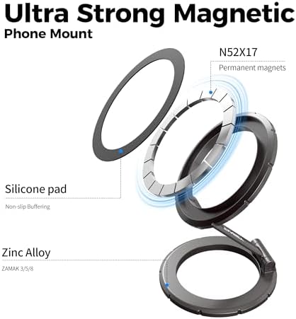 TANSEY Double Magnetic Ring Phone Holder – Quick Attach to Any Iron Surface | Swivel & Tilt Adjustable | Compatible with iPhone 16/15/14/13/12 Series, Magsafe Phone Stand for Desk, Graphite Grey. – Enhanced Compatibility and Speed