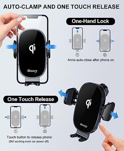 Beeasy 15 W Wireless Car Charger & Automatic Phone Holder – Fast Charging Car Mount for i Phone, Samsung, Huawei, LG – Innovative Inductive Charging Station with Enhanced Compatibility for Modern Drivers – Stay Powered on the Go