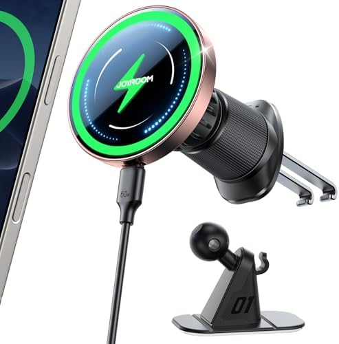 JOYROOM 15 W Fast Mag Safe Car Charger – Dual-Clip Grip Mount for i Phone 16 Pro Max Plus, 15, 14, 13 & 12 – Wireless Air Vent & Dashboard Holder for Unmatched Stability and Quick Power – Sleek Black Finish for Effortless Style and Safety on the Go