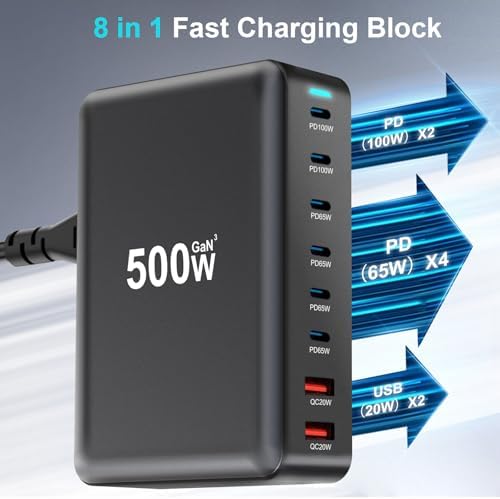 High-Powered 440 W Ga N 8-Port USB-C Charging Hub – Dual PD & PPS Fast Charger for Mac Book Pro/Air, i Phone 16/15/14/13/Pro Max – Compact, Durable Solution for Home, Office & Travel Efficiency