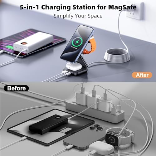 Revolutionize Your Charging Experience with AC Island 5-in-1 Portable Travel Wireless Charger – Fast 15 W Magnetic Stand for i Phone 16/15/14/13, Apple Watch & Air Pods, Includes 35 W Adapter, Ideal for On-the-Go Lifestyle and Enhanced Compatibility