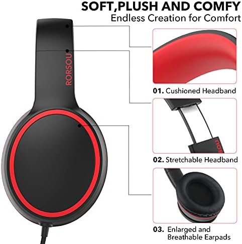 RORSOU R10 Over-Ear Headphones – Lightweight Hi-Fi Stereo Sound with Integrated Microphone for Crisp Bass and Clarity, 1.5 M Tangle-Free Cable, Perfect for Smartphones, Tablets, and PCs – Ultimate Comfort and Portable Design for Music Lovers on the Move