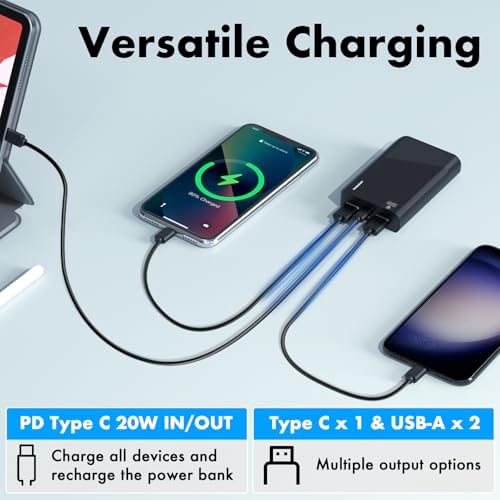 Versatile 3-Port 6000 m Ah Portable Power Bank with Built-in Flashlight and USB-C Fast Charging for i Phone & Android – Lightweight, High-Capacity Battery Pack for On-the-Go Convenience and Emergency Use
