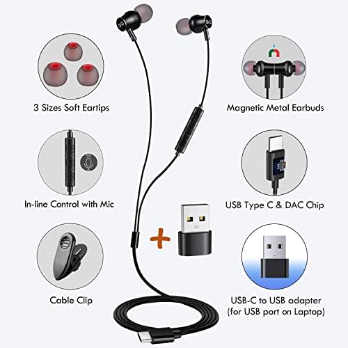 Advanced USB-C Earbuds with DAC Sound Card | Deep Bass, Clear Mic, and Magnetic Shell Design for Ultimate Portability | Compatible with Samsung, Google, One Plus, i Phone 15 & 16, and USB Adapters for Laptops | Premium Audio Experience for Music, Calls, and More