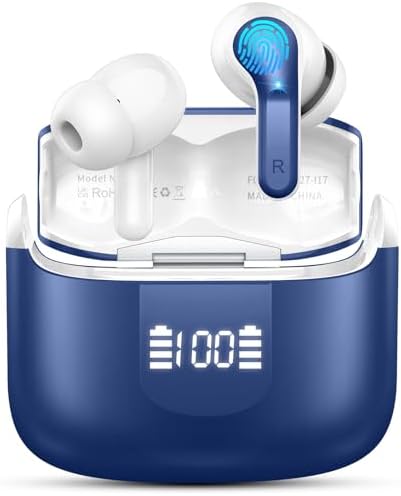 Next-Generation Bluetooth 5.4 Wireless Earbuds with Superior Hi-Fi Stereo Sound – IP7 Rated Waterproof & Noise Cancelling Earphones Featuring Quad ENC Mics for Clear Calls – 40-Hour Playtime Mini Headset Ideal for Laptops, Tablets, TVs, and Smartphones – Stylish Deep Blue Design for Ultimate Portability and Comfort
