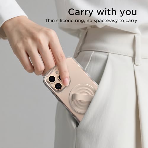 Revolutionary Magnetic Phone Ring Grip Holder – Ergonomic Silicone Finger Loop for i Phone Pro Max/Plus, 12/13/14/15/16 Series – Compatible with Mag Safe – Oat Color Enhances Aesthetics and Comfort – 360-Degree Rotation for Effortless Use – Secure Your Device with Style and Stability – Essential Smartphone Accessory for Unmatched Usability and Convenience
