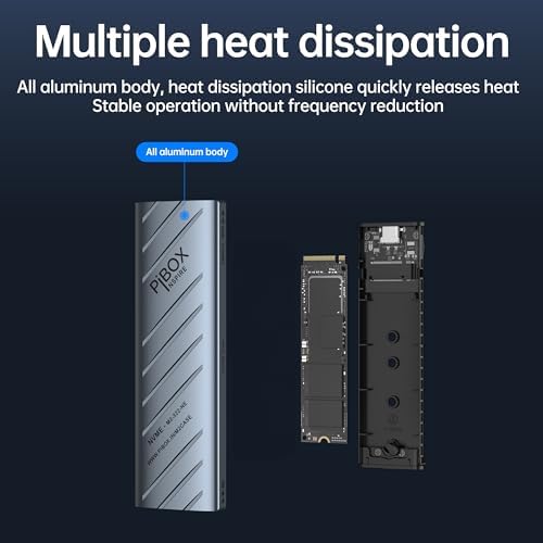 High-Speed Pibox India NVMe M2 Enclosure with Fan – USB 3.2 10 Gbps Tool-Free SSD Adapter for 2230/2242/2260/2280 M & B&M Keys – PCI-E NVMe Reader with Enhanced RTL9210 Performance and Heat Dissipation Solutions