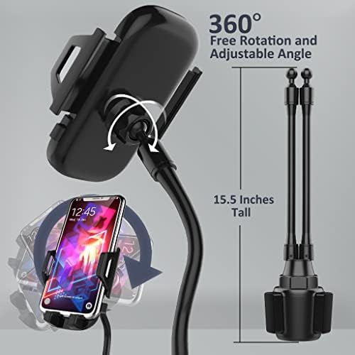 Dual Device Car Cup Holder Mount – Flexible Neck & 360° Rotatable Cradle for Enhanced Navigation – Universal Fit for i Phone, Samsung & GPS – Perfect for Hands-Free Convenience on the Road