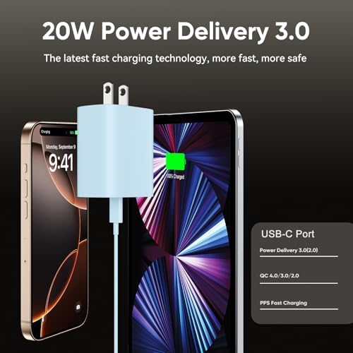 Ultimate 10 FT USB-C Fast Charging Kit for i Phone 16 and 15 – 20 W Power Adapter & Extra Long Cord for Rapid Charging of i Pads and Android Devices – Enhanced Compatibility and Durability for Everyday Use