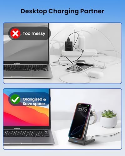 CIYOYO 3-in-1 Fast Wireless Charging Dock – Streamlined Power Hub for i Phone 16/15/14/13/12/SE, Apple Watch Series 9/8/7/6/SE/5/4, and Air Pods Pro/3/2 – Maximize Charging Efficiency with Innovative Safety Features and Sleek Aesthetic Design for Modern Living