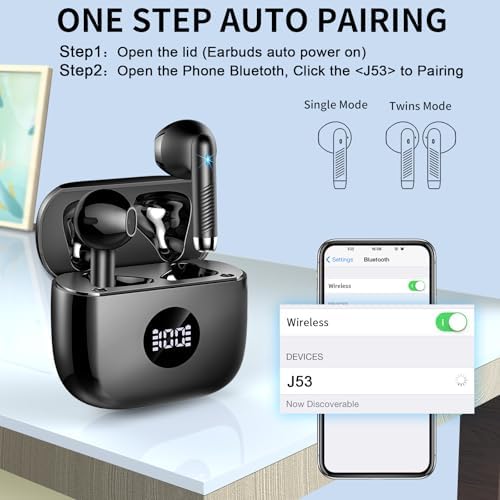 Unleash Premium Sound with Jxrev 2025 Wireless Earbuds – Advanced Bluetooth 5.4 Tech for Effortless Connectivity, Hi-Fi Stereo Audio for Unmatched Clarity, IP7 Waterproof Design for Ultimate Protection, 40-Hour Playtime for All-Day Listening, Enhanced 4-Mic Noise Cancellation for Crystal-Clear Calls, LED Battery Life Indicator for Convenience, Perfect for Active Lifestyles and Daily Use