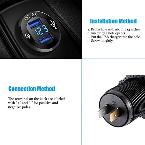YONHAN 12 V USB Quick Charge 3.0 Dual Charger Socket with Integrated LED Voltmeter – Durable Waterproof Aluminum Adapter for Cars, Trucks, RVs & Marine Use – Rapid On-the-Go Device Charging Solution