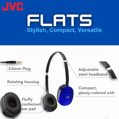 JVC Flats Foldable On-Ear Wired Headphones – Exceptional 30 mm Audio Drivers for Immersive Sound Quality – Ultra-Soft Comfort Ear-Pads for Prolonged Wear – Robust Steel Headband for Durability – Lightweight & Travel-Friendly Design Ideal for Gaming, PC, and Laptops – Enhanced Compatibility with 3.5 mm Slim Plug – Enjoy Deep Bass and Superior Noise Isolation for Extended Listening Sessions