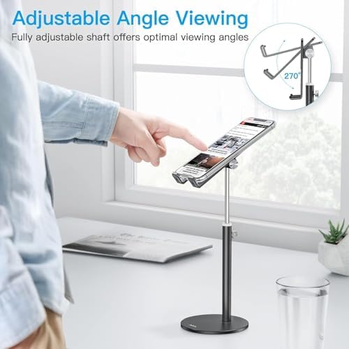 Cell Phone Stand, OMOTON Angle Height Adjustable Phone Holder, Aluminum Desktop Phone Holder Dock Stand for Desk, Compatible with iPhone 13/Mini/Pro/Max, All Smartphones and Tablets(4-11”),Black – Enhanced Compatibility and Speed