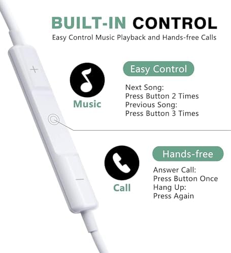 Premium USB C Wired Earbuds for Samsung Galaxy S23 FE, S22, S21, S20, A53, A54 – Dual Pack In-Ear Headphones with Built-in Microphone, Volume Control, and Exceptional Bass for Superior Audio Performance on All Android Devices