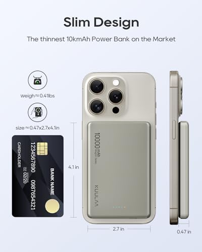 Ultra-Slim Kuulaa Mag Safe Wireless Power Bank 5000 m Ah – 20 W Fast Charging Portable Charger with Magnetic Wallet & Stand for i Phone 15/14/13/12 Pro Max – High-Performance USB-C Battery Pack for On-the-Go Convenience