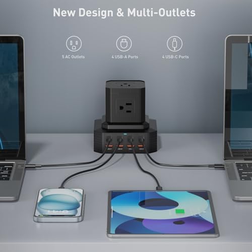 Revolutionize Your Charging Setup with the 100 W USB-C Multi-Device Power Strip – 13-in-1 Surge Protector Featuring 4 PD USB-C and 4 USB-A Ports for Rapid Charging of Mac Book Pro/Air, i Phone 15/14, i Pad, and More – Compact, Durable, and Designed for Seamless Office and Home Use