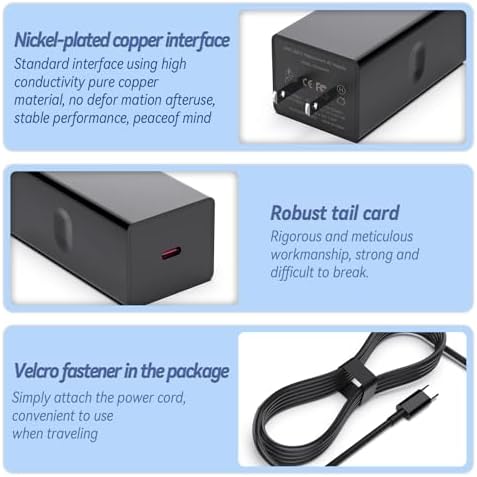 Universal 65 W USB Type-C Laptop Charger – Fast Charging Power Adapter for Lenovo Think Pad, Mac Book Pro/Air, Chromebook, HP, Dell, Acer, ASUS – Versatile Compatibility & Enhanced Safety Features for Efficient Power Supply