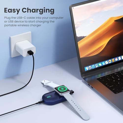 Portable Magnetic Wireless Charger Duo for Apple Watch – 2800 m Ah High-Speed Charging Power Bank for All Series (1-10, SE, Nike, Ultra) – Sleek Black & White Design for Ultimate Portability and Active Lifestyles