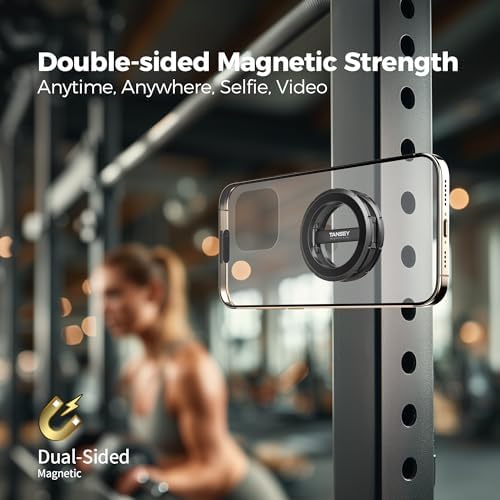 TANSEY Double Magnetic Ring Phone Holder – Quick Attach to Any Iron Surface | Swivel & Tilt Adjustable | Compatible with iPhone 16/15/14/13/12 Series, Magsafe Phone Stand for Desk, Graphite Grey. – Enhanced Compatibility and Speed