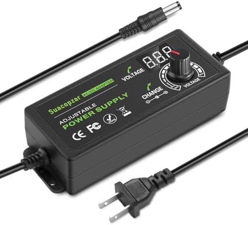 Versatile Universal Adjustable AC/DC Power Supply Adapter – 3 A, 72 W Output, 9 V to 24 V Range – Dual Connector Compatibility (5.5 x 2.1 mm & 5.5 x 2.5 mm) – Optimal Power Solution for Home Electronics with Advanced Safety Features and Global Input Voltage Support