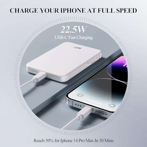 Suction-Enabled 5000 m Ah Wireless Power Bank – Ultra-Fast 22.5 W Portable Charger with USB-C for i Phone 16/15/14/13/12 & Android Devices – Sleek Blue Design for Effortless Charging on the Go