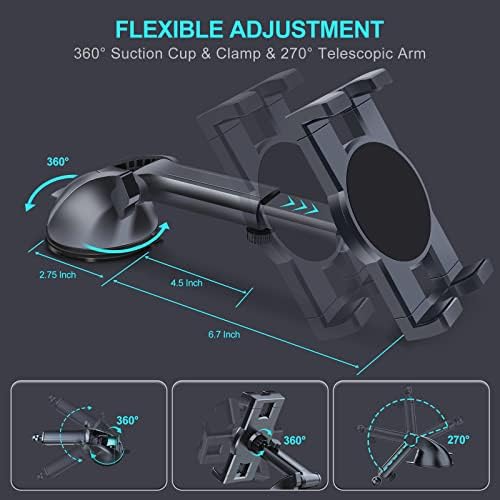 Ultimate 360° Rotatable Car Tablet Mount Holder for Dashboards & Windshields – Secure Suction Cup Stand for i Pad Pro, Samsung Galaxy Tabs, and i Phone Models 4.7″-12.9″ – Enhanced Compatibility for Safe Navigation and Hands-Free Access