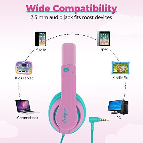 Rockpapa HS20 Kids Wired Headphones – Super Lightweight & Foldable Design with Integrated Microphone, Perfect for School, Travel & Entertainment – Compatible with Tablets & Smartphones, Stylish Black & Orange for Ages 3-15, Ideal for Learning, Play, and Hands-Free Communication