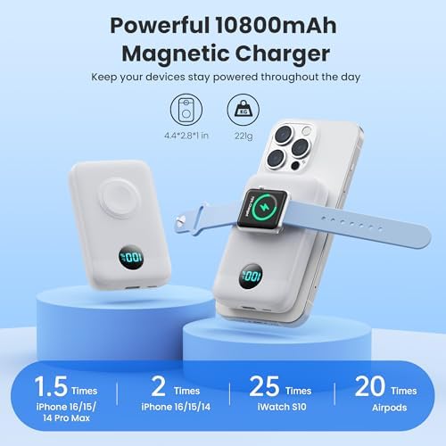 Revolutionary 4-in-1 Magnetic Power Bank – 10,800 m Ah Wireless Charger for i Phone 16/15/14/13/12 & Apple Watch – Compact & Lightweight Design with LCD Display – 25 W Ultra-Fast Charging for Up to 4 Devices – Seamless Compatibility with Mag Safe, Air Pods, and Android Devices – Enhanced Safety Features with Multi-Protection – Ideal for On-the-Go Power Management and Versatile Charging Solutions