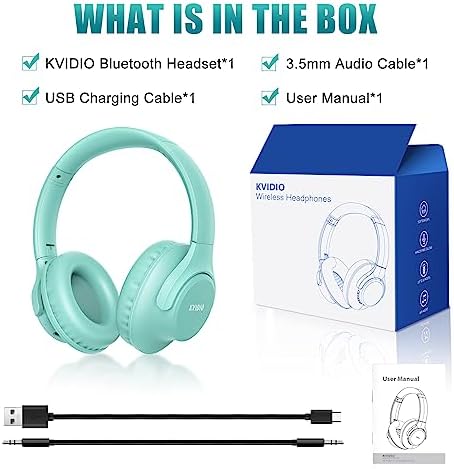 KVIDIO Over-Ear Bluetooth Headphones: 65-Hour Battery Life, Immersive Deep Bass Sound, and Ultra-Low Latency for Effortless Mobility and Enhanced Work Efficiency with Integrated Microphone for Flawless Calls and Voice Control