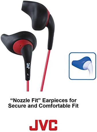 JVC Gumy Sport Earbuds – Black and Red Sweat-Proof Wired Headphones with Secure Comfort Fit for Active Lifestyles – Tangle-Resistant Long Cord, Enhanced Device Compatibility, Perfect for Workouts and Daily Commutes