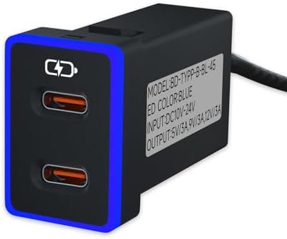 Toyota Dual USB-C Car Charger with PD 3.0 Fast Charging – Compact 1.3 x 0.9 Inch Design with LED Light for Enhanced Visibility – Perfect for Smartphones, Tablets & More