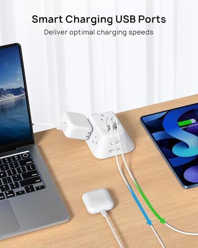 Ultimate Desk Clamp Power Strip: 5 AC Outlets & 3 USB Fast Charging Ports, Mountable Surge Protector for Home Office & Gaming, Fits 1.97″ Thick Table Edges, 6 FT Flexible Extension Cord, Enhance Productivity & Organize Your Workspace