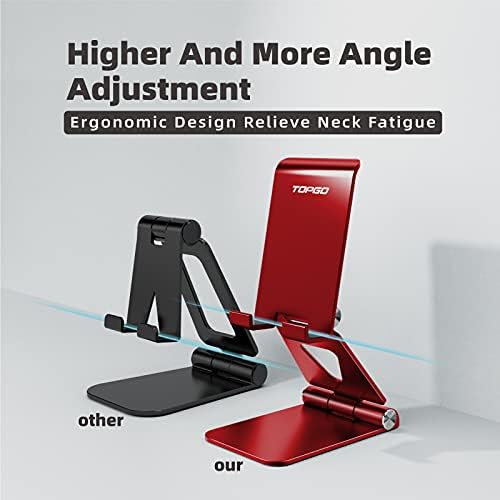 TOPGO 2 Pack Adjustable Metal Desk Phone Stand – Versatile Dual Folding Cell Phone Holder for i Phone 16, 15, 14, 13, 12, 11 Pro Max – Portable, Stylish Red Design for Home & Office – Optimal Viewing Comfort with Non-Slip Base